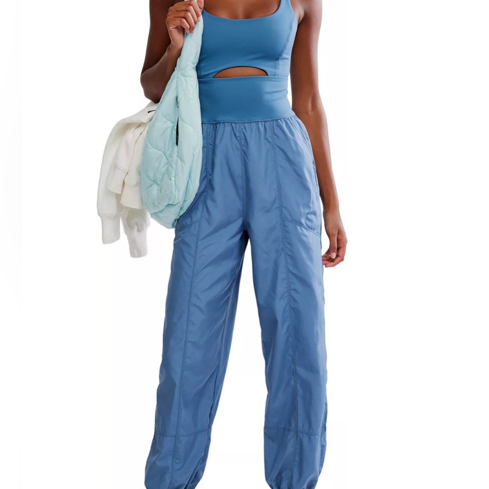 Free People Blue Cutout Jumpsuit with Light Blue Jacket
